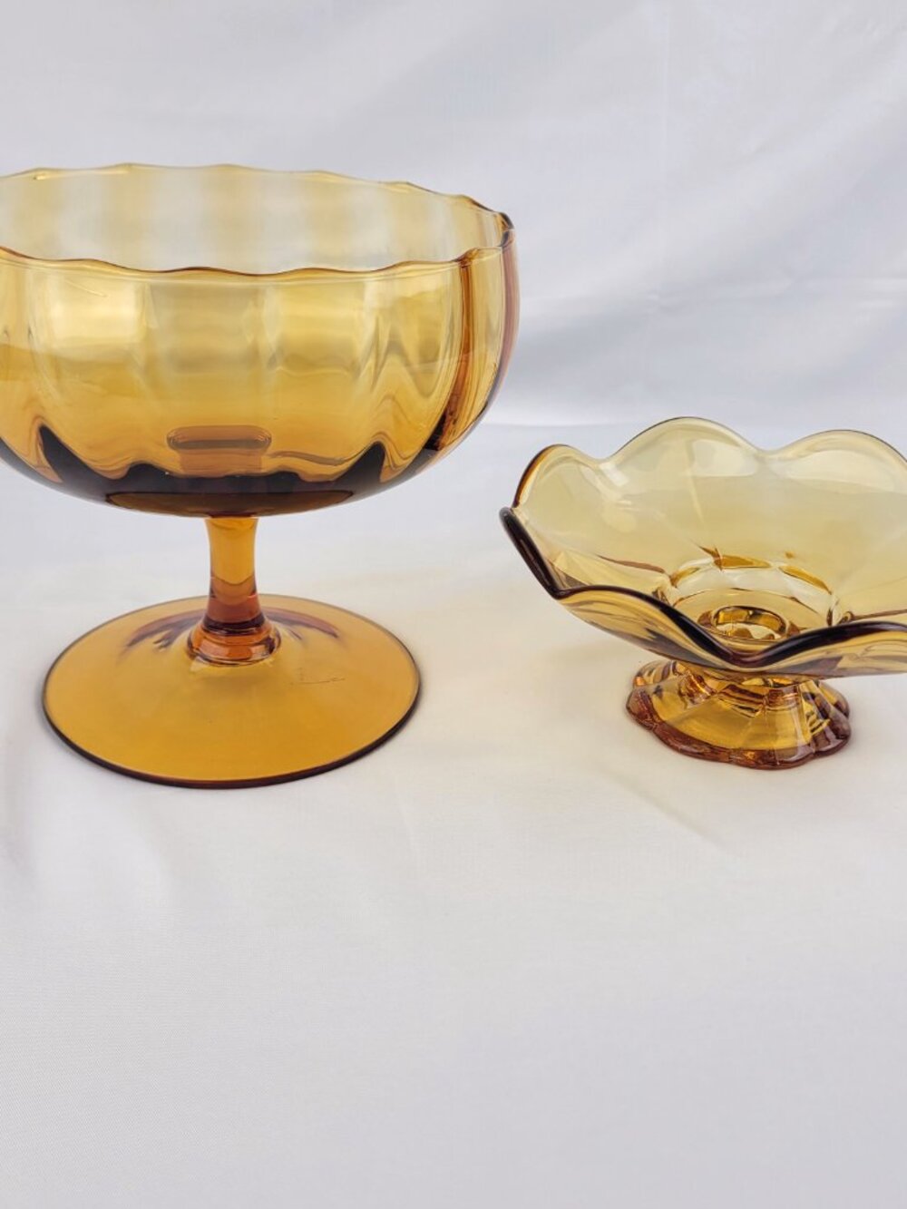 MCM Amber Empoli Italian Art Glass Pedestal Compote Candy Dish Viking Glass Set